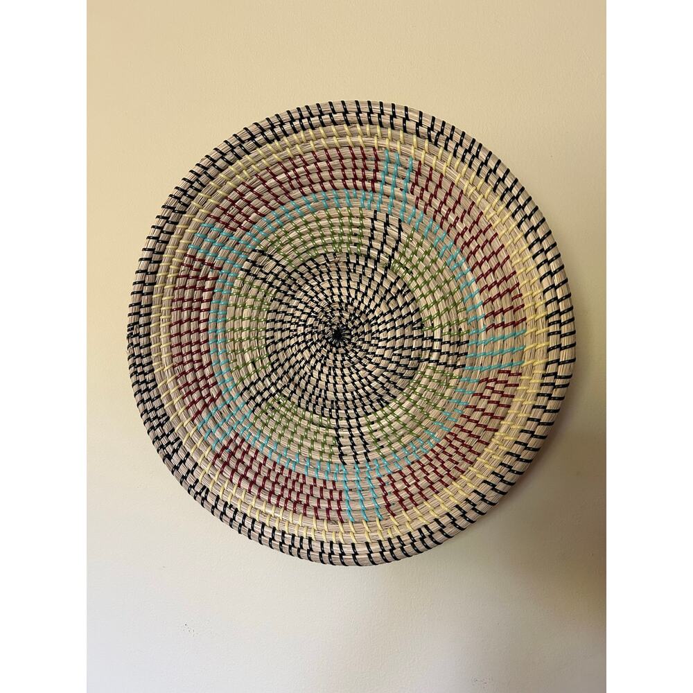 Handcrafted Coiled Woven Wall Basket Tray | Fiber Art Decorative Basket |